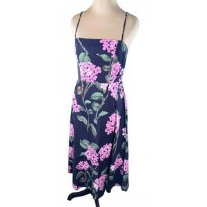 Few Moda Khalani Linen Dress Floral Navy Midi Dress with Pink Flowers Size 4 NWT